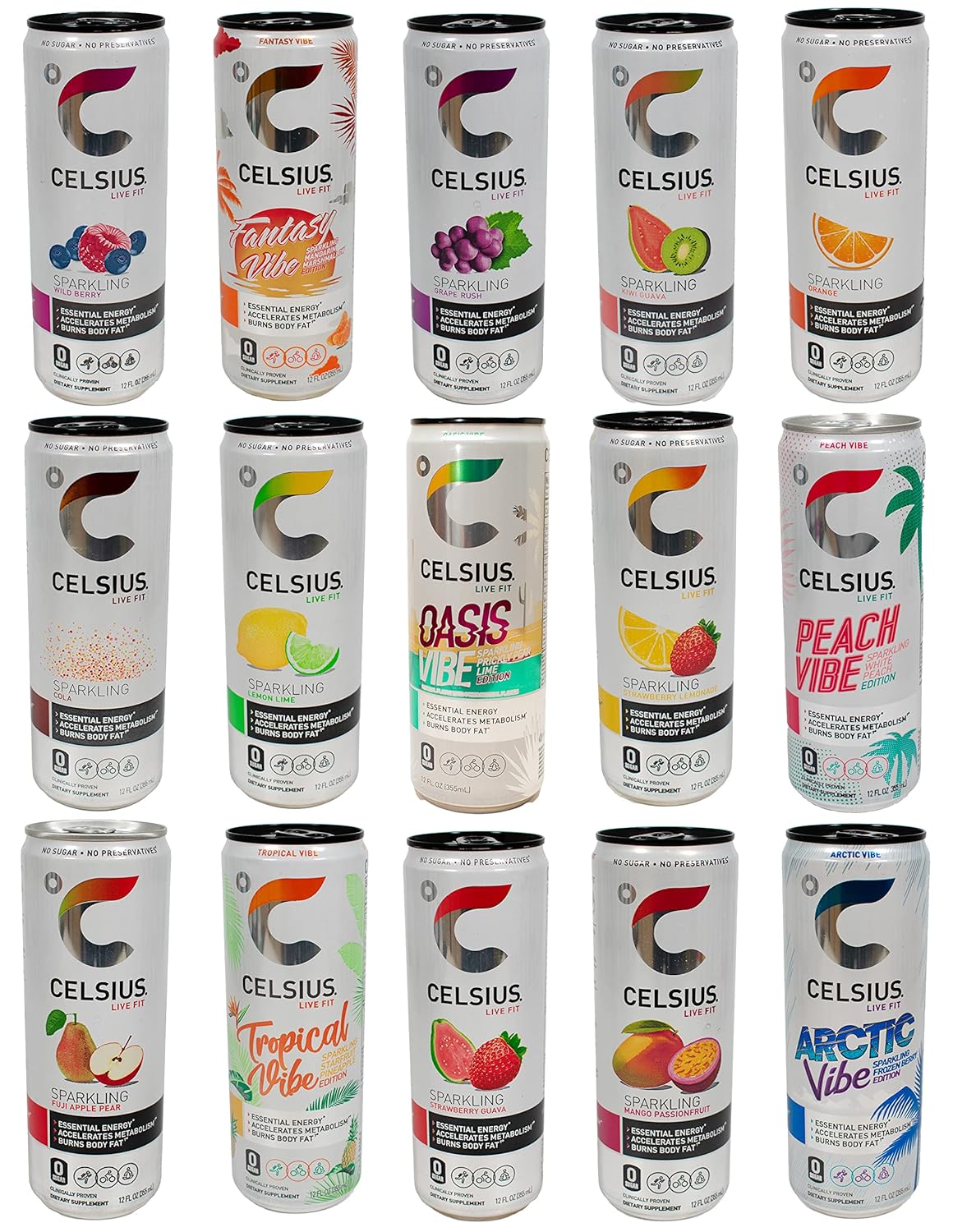 12 Pack Assorted Flavors Sparkling Energy Drink, 12 fl oz Slim Cans I99696
