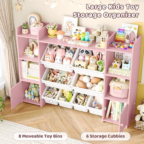 Pink 8 Toy Bins Storage Organizer with Shelf D705