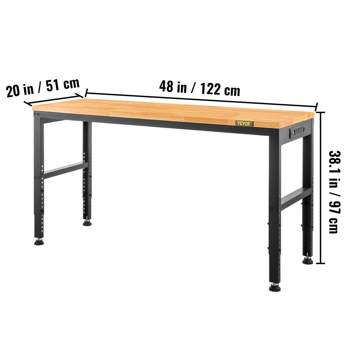 Adjustable Height Workbench with Power Outlets and Hardwood Top F128