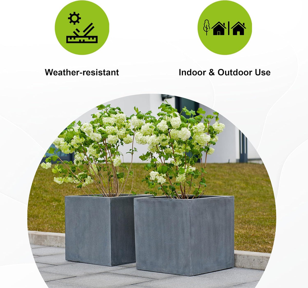 Grey Square Fiberstone Planter, Extra Large, 24 Inch Tall S5141