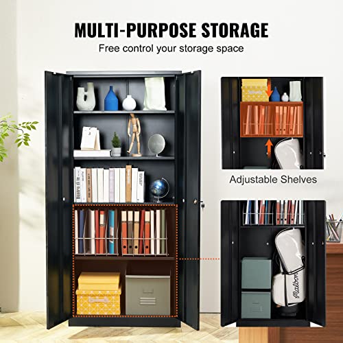 Black Metal Storage Cabinet with 2 Doors and 4 Adjustable Shelves W33070