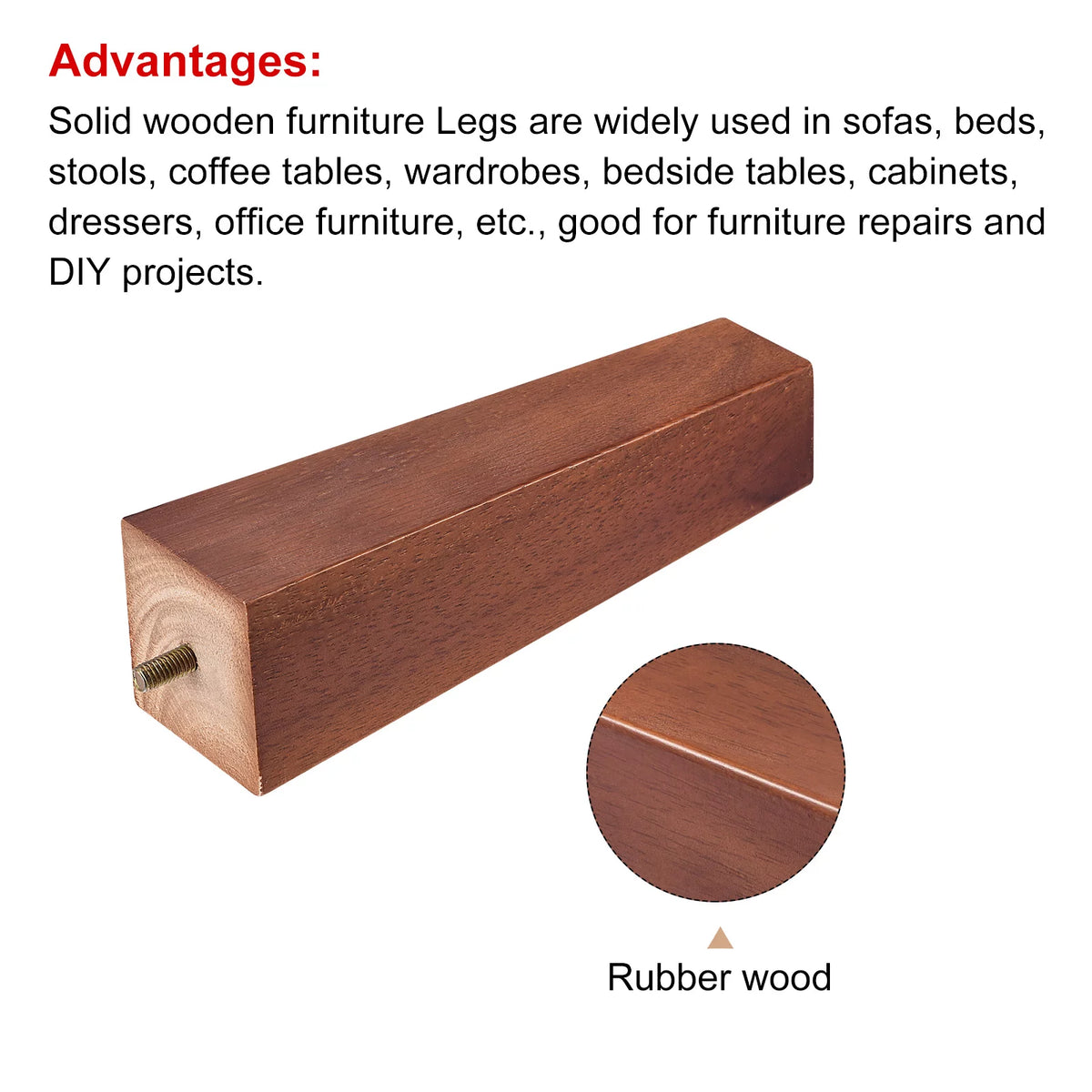 8 Inch Set of 4 Square Solid Wood Couch Legs, Brown R8552