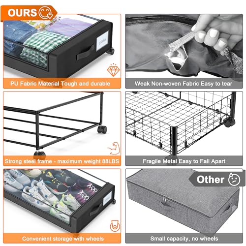 Black 2-Pack 60L Under Bed Storage Containers with Wheels and Clear Lids A895