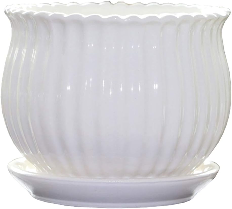 Ceramic Flower Plant Pots with Saucer, Set of 3 in Different Sizes Q396