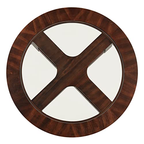 Solid Wood Glass Top Round Coffee Table with 4 Stools E867633
