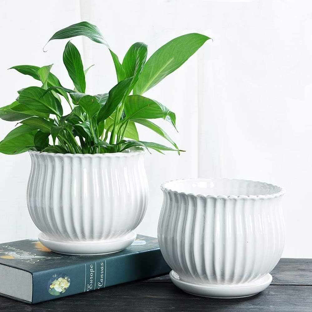 Ceramic Flower Plant Pots with Saucer, Set of 3 in Different Sizes Q396