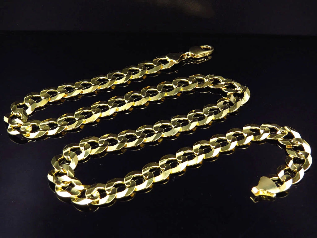 10K Yellow Gold Curb Link Chain Necklace 20-30" 13MM A5895