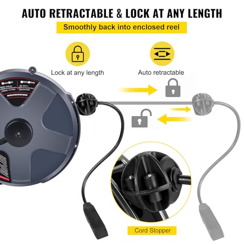 50 FT 14AWG/3C SJTOW Power Cord Reel with Lighted Triple Tap Outlet Z1916