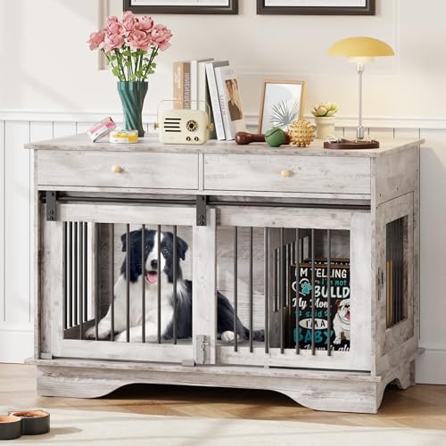 47" Grey Dog Crate Furniture with 2 Storage Draws U140411