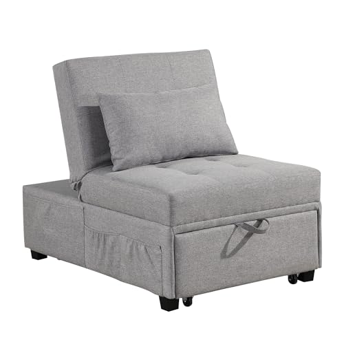 4 in 1 Convertible Linen Fabric Sleeper Chair Bed Ottoman with Adjustable Backrest & Pillow S54756