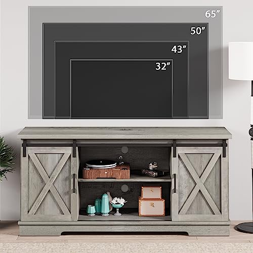 White TV Stand with Storage and Sliding Barn Doors V8217