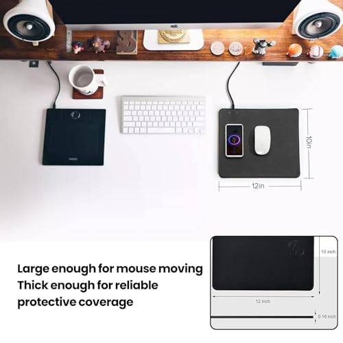 Black Leather Waterproof Large Desk Mat with Wireless Charger Z585194