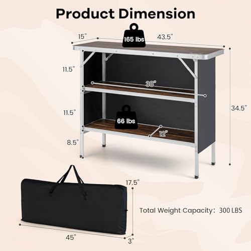 Brown Portable Bar Table with Carrying Bag X646
