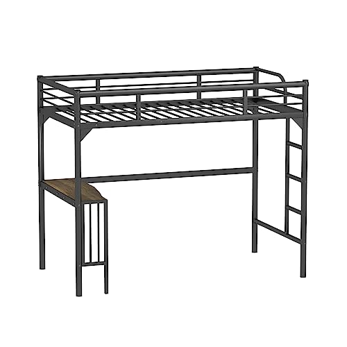 Black Metal Loft Bed Twin Size with Desk and Ladder S75955