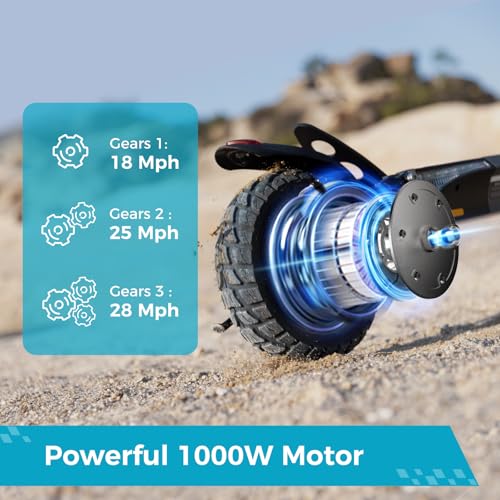 Electric Scooter with 1000W Motor, 28 MPH, 10" Pneumatic Tires, Foldable Handlebar N556