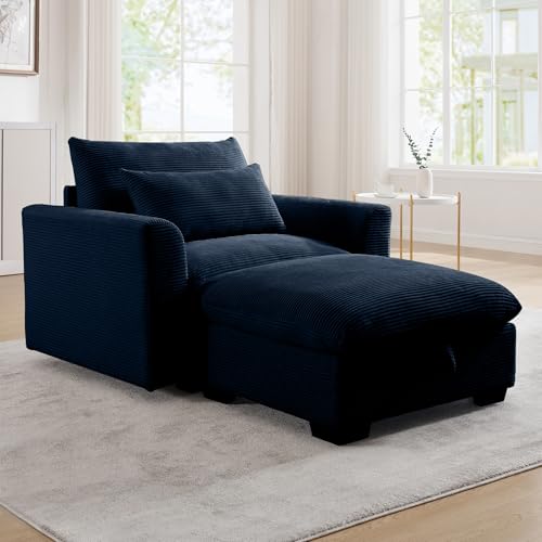 Oversized Corduroy Accent Chair with Storage Ottoman H853967