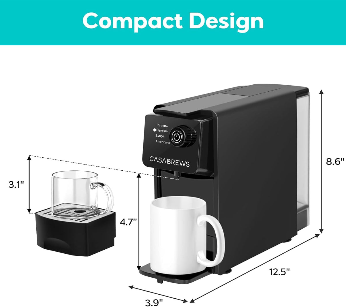 20 Bar Compact Capsule Coffee Machine with 21 oz Removable Water Tank D4461
