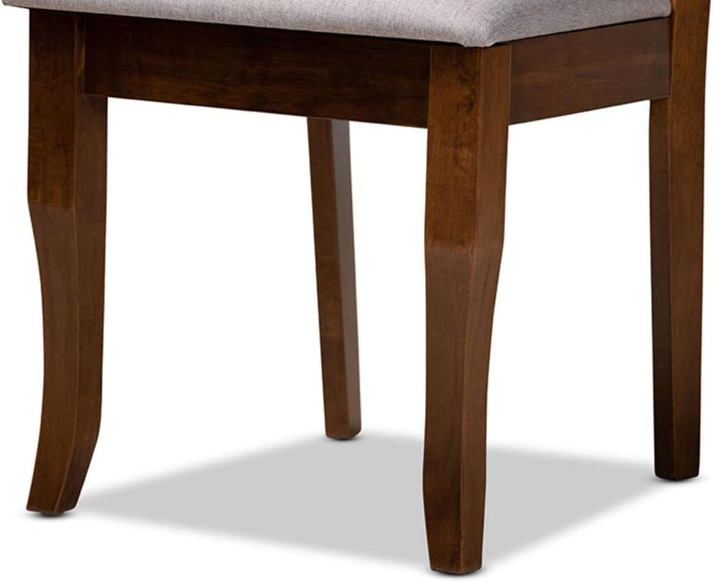 Grey Fabric Upholstered Walnut Brown Wood 4-Piece Dining Chair Set C312