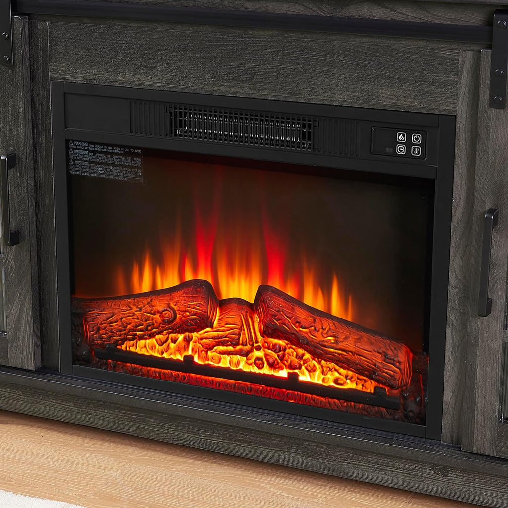 Charcoal Grey Fireplace TV Stand with Storage Drawers and Sliding Door Y337