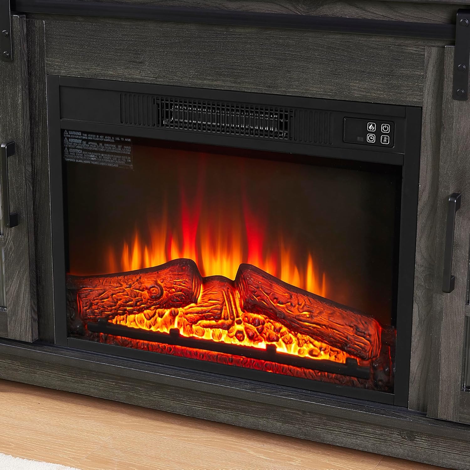 Charcoal Grey Fireplace TV Stand with Storage Drawers and Sliding Door Y337