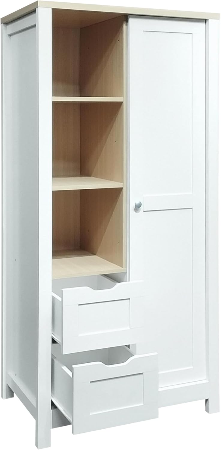 White Wooden Wardrobe Closet with 2 Drawers and Sliding Door Z672102