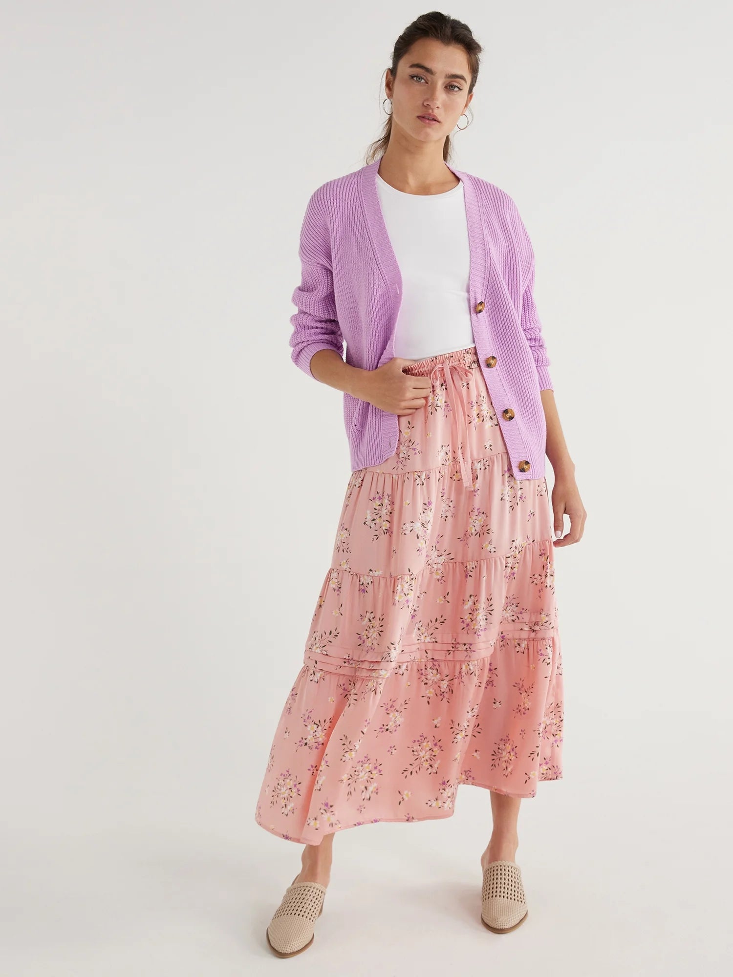 Women's Tiered Maxi Skirt with Elastic Waistband F5524
