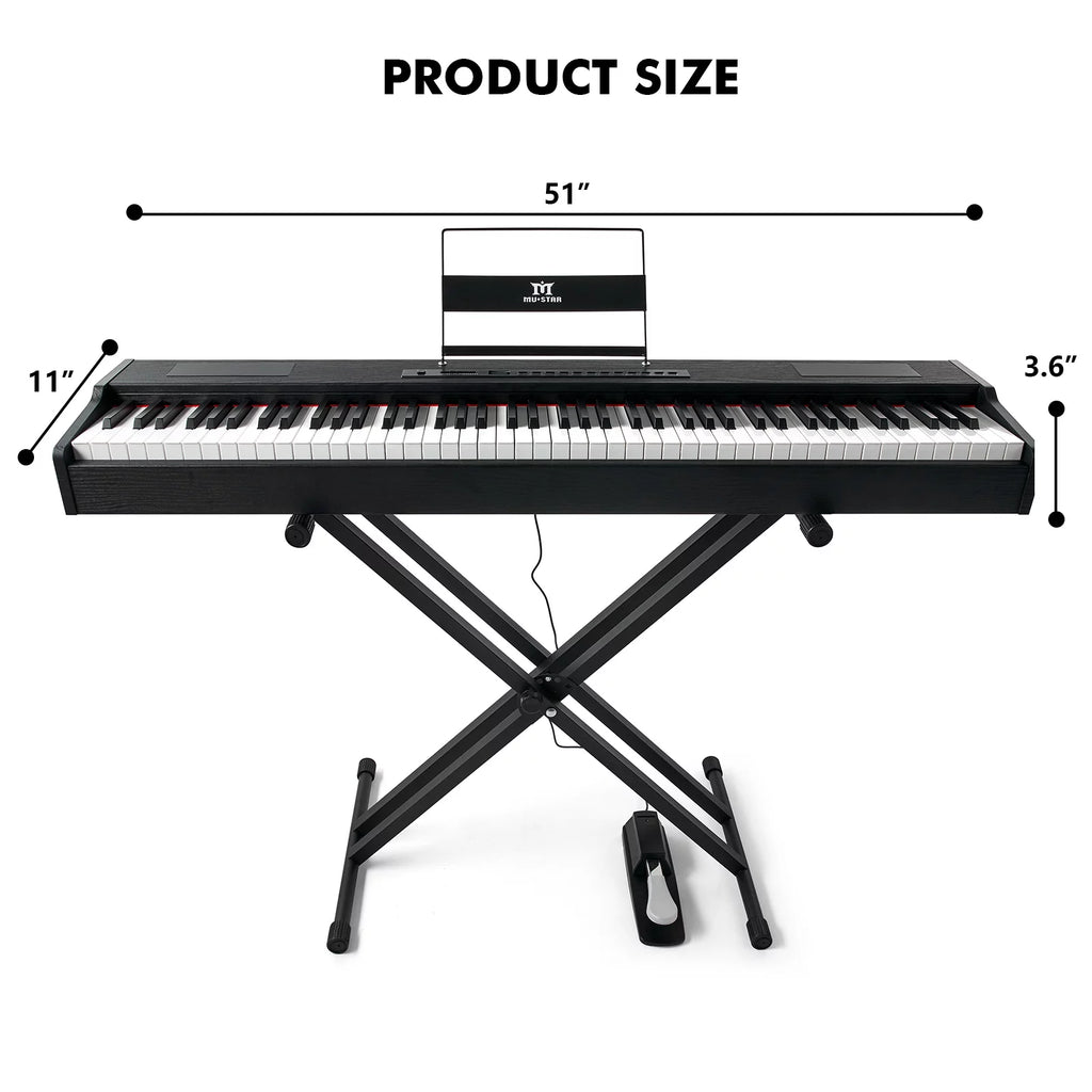 Black 88-Key Digital Piano Weighted Keyboard Hammer Action with Stand I56387
