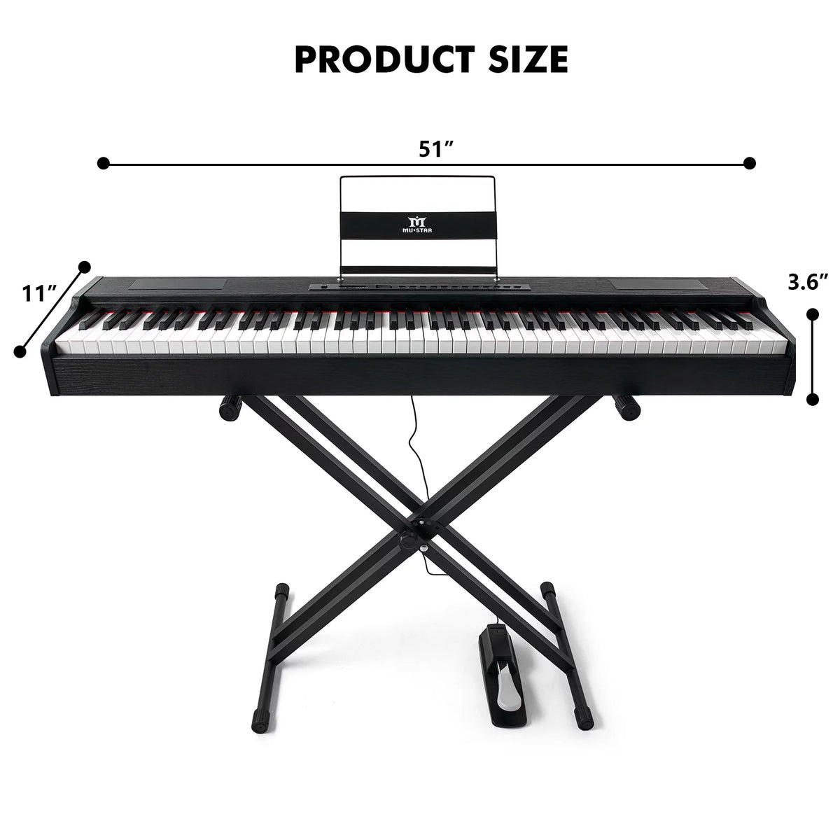 Black 88-Key Digital Piano Weighted Keyboard Hammer Action with Stand I56387