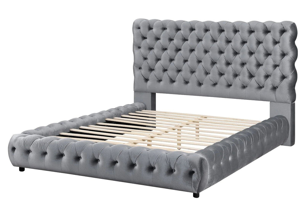 Gray Fabric Queen Size Bed and Nightstand Set W8924