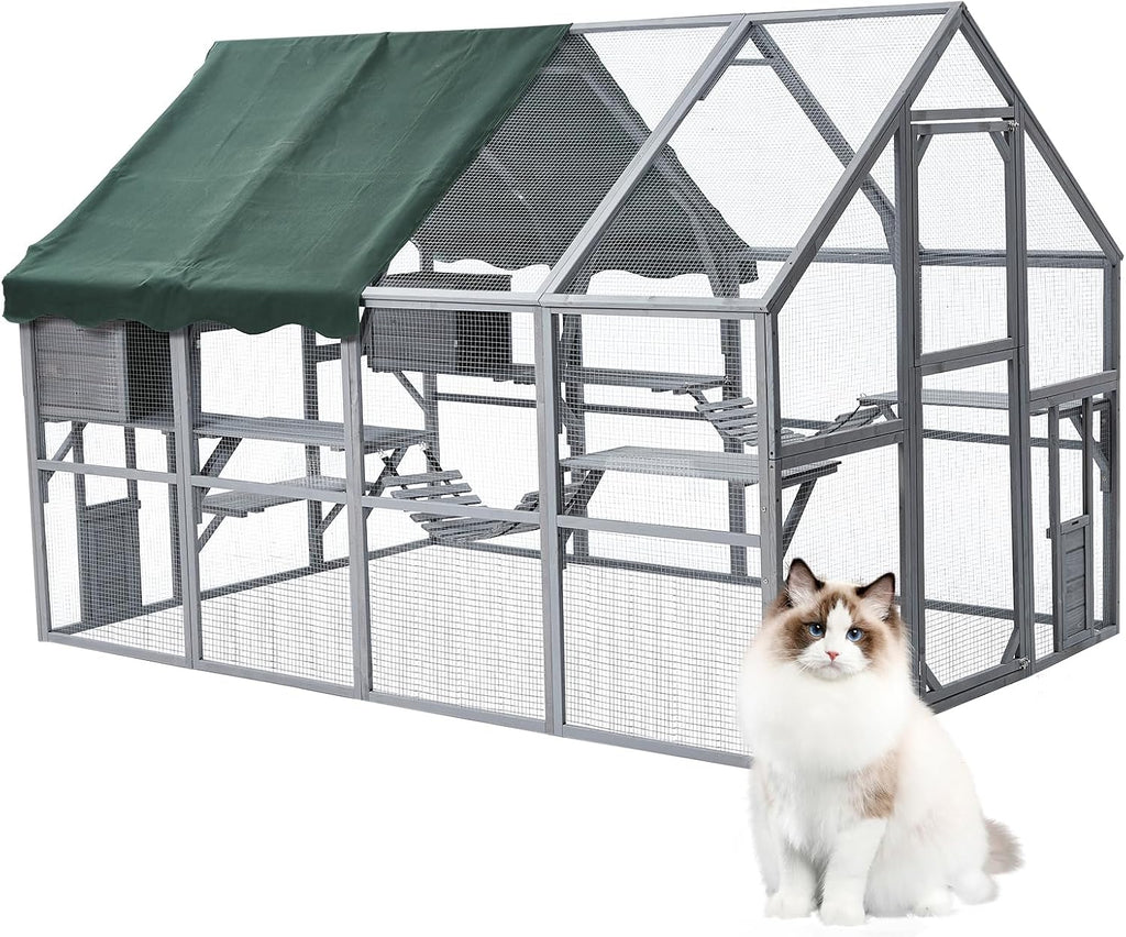 Large 3-Tier Outdoor Cat House with 2 Lockable Cat Doors and a Walk in Door Y1974