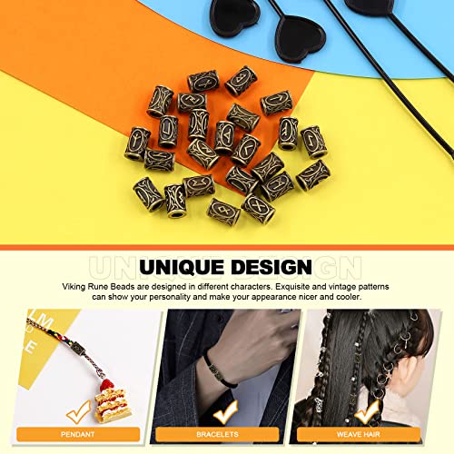 300Pcs Viking Rune Beads Hair Beard Beads Set including 5Pcs Black Pull Hairpin Quick Beader Hairpins and 200Pcs Black Rubber Bands with a Bag U339