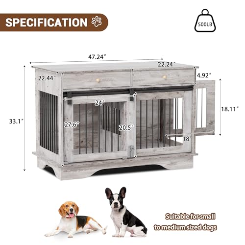 47" Grey Dog Crate Furniture with 2 Storage Draws U140411