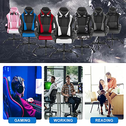 White Ergonomic PU Leather Gaming Chair with Lumbar Support Headrest K3760