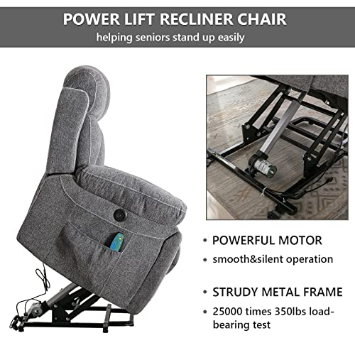 Light Gray Power Lift Recliner Chair with Massage and Heat R131598