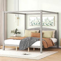 White Queen Size 4-Poster Wood Canopy Bed Frame with Headboard D949020