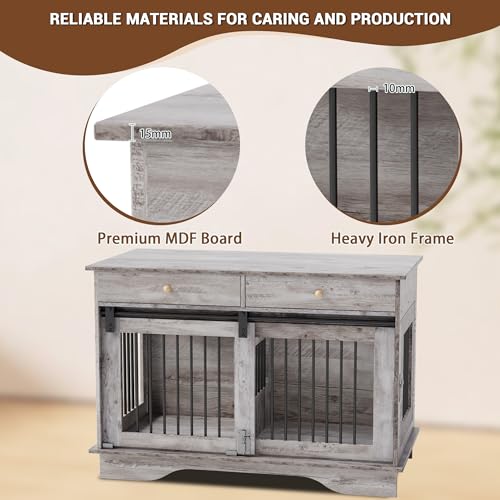 47" Grey Dog Crate Furniture with 2 Storage Draws U140411