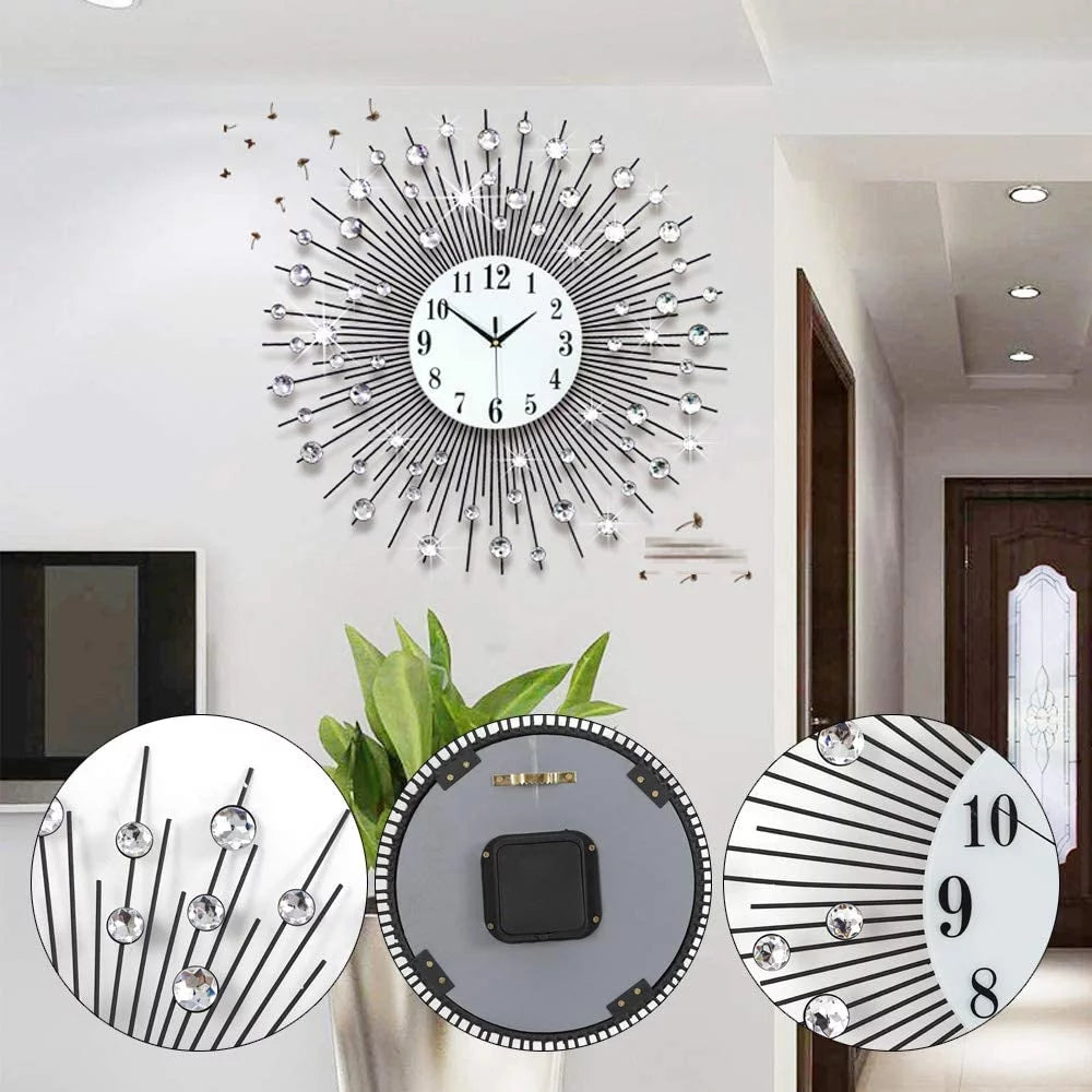 Large Wall Clocks 24 in Modern 3D Crystal Diamond Decorative D23959