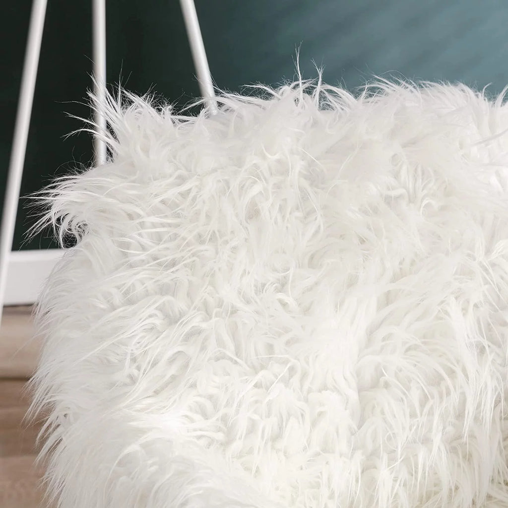 White Faux Fur Swivel Desk Chair with Back Z230