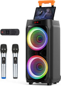Karaoke Machine with 2 Wireless Microphones, 8" Bluetooth Party Speaker with DJ Light, Rolling Wheels and Trolley P1632