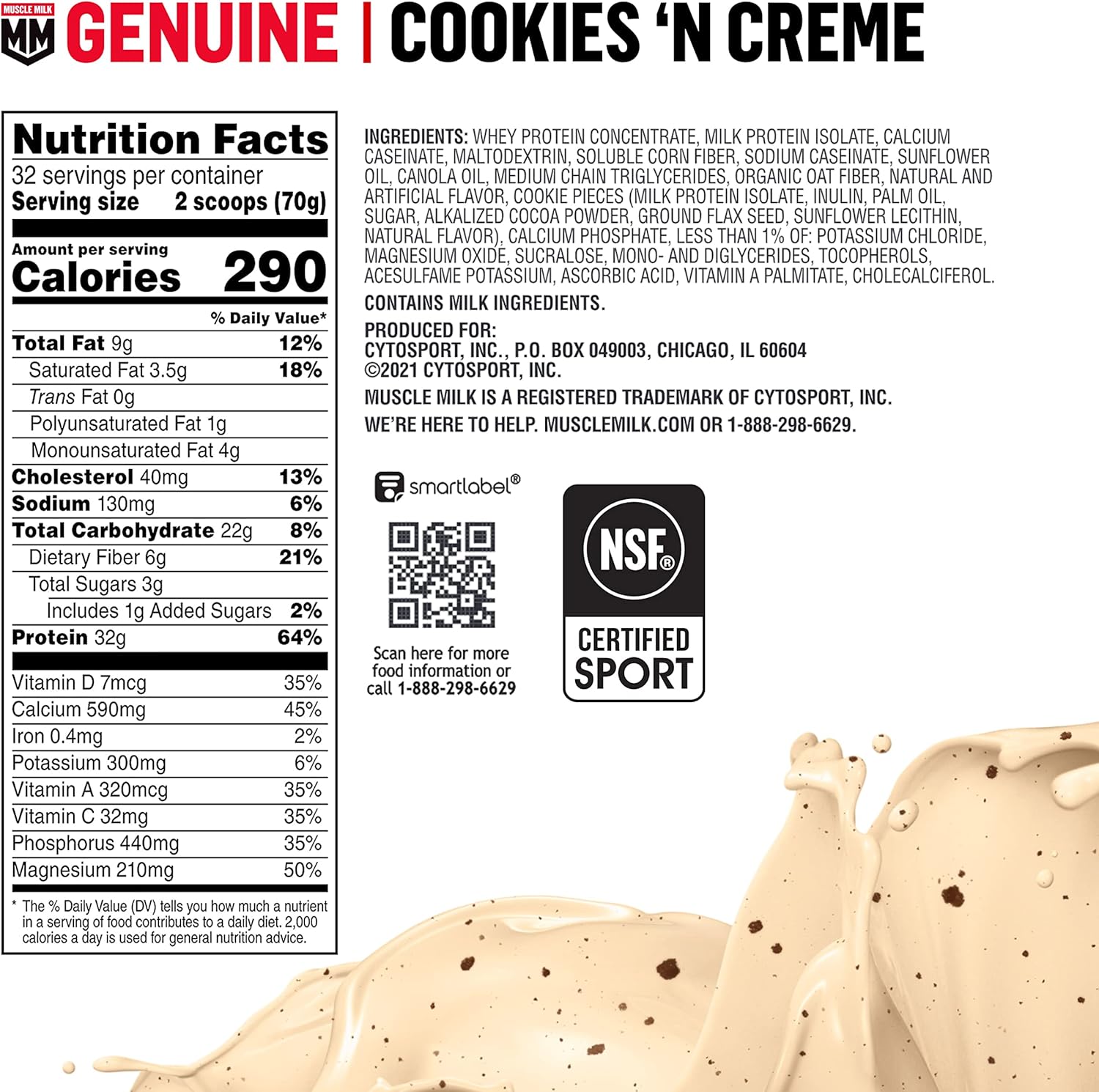 Cookies 'n Crème Protein Powder, 4.94 Pound, 32 Servings B158188