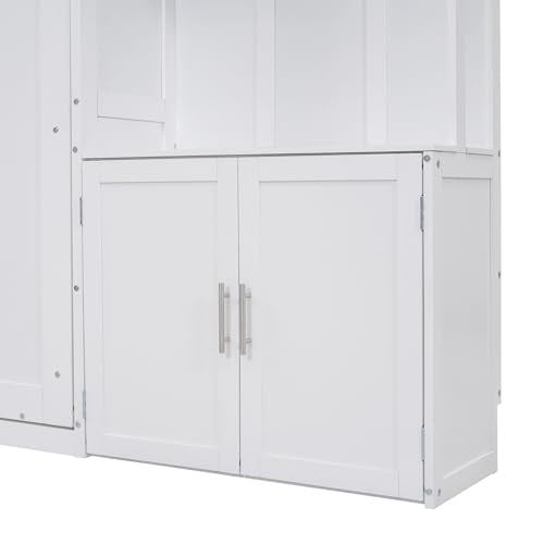 White Solid Wood Queen Size Murphy Bed with Desk C1980