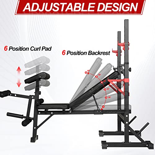 Weight Bench with Squat Rack, Adjustable Bench, Foldable Bench & Barbell Rack Stand, 660Lbs K8003