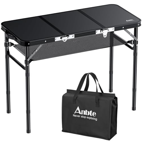 3ft Adjustable Height Aluminum Folding Camping Table with Storage Net E51705