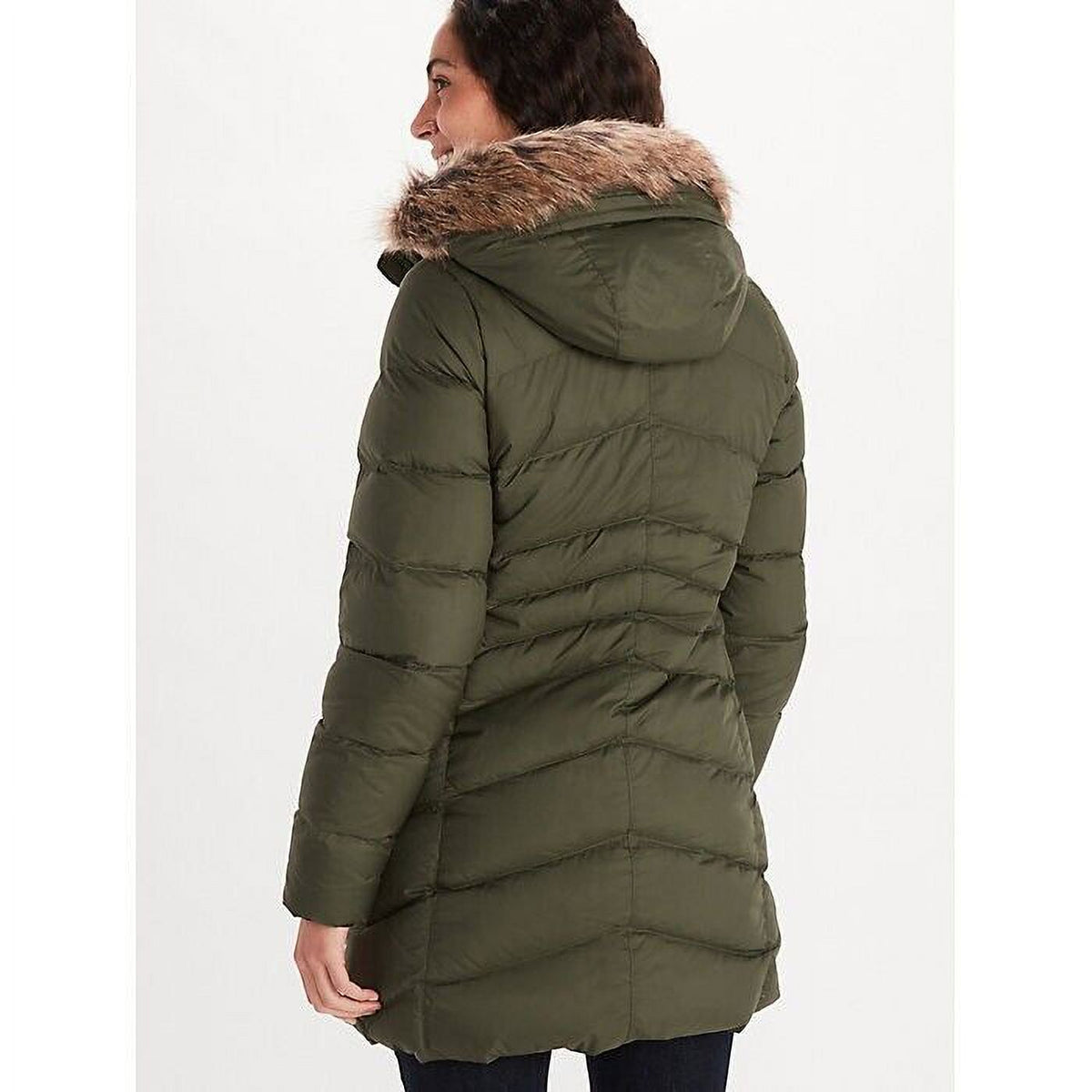 Olive Green Hooded Faux-Fur-Trim Coat Size XL D155242