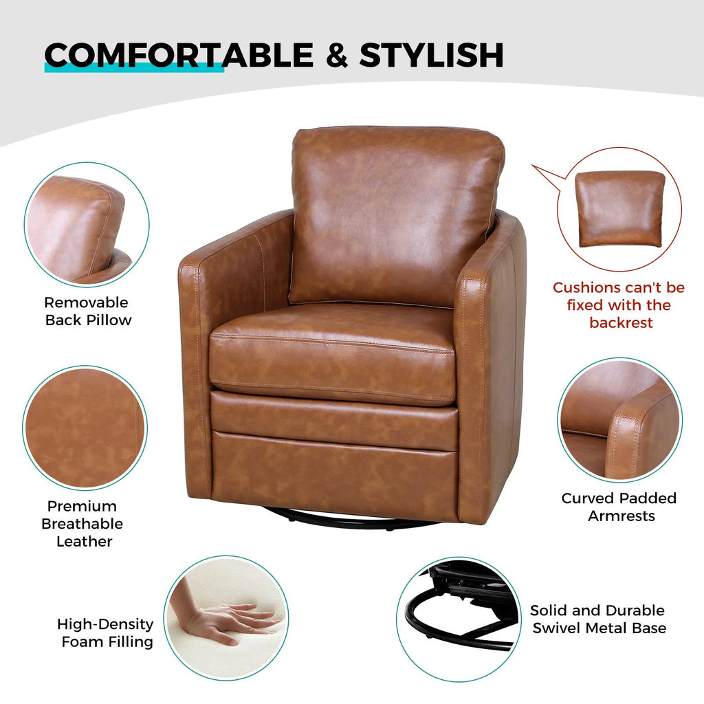 Faux Leather Swivel Accent Chair with Arms J60291
