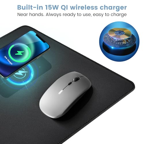 Black Leather Waterproof Large Desk Mat with Wireless Charger Z585194