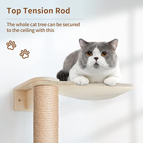 Wood Cat Tower Floor to Ceiling Adjustable with Natural Sisal Rope D574678