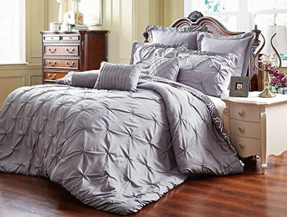 8 Piece Queen Grey Reversible Comforter Set B40199
