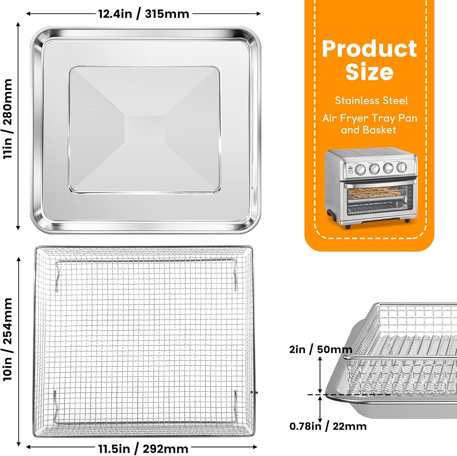 12.2 x 11 Inch Stainless Steel Mesh Air Fryer Basket M5094
