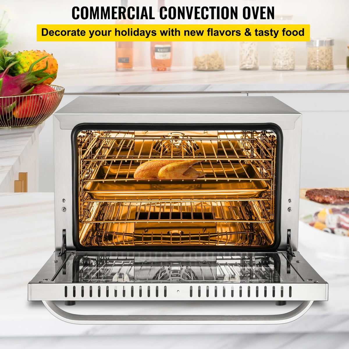 Commercial Convection Oven, 66L, 1800W, 4-Tier Y606